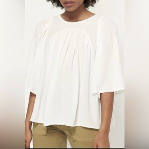 Ba&sh Feather Top Puff Sleeve Blouse Sz US 10  White $235 NWT